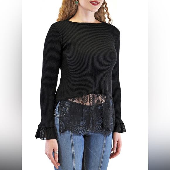 Vintage Y2K Practical Magic Black Lace Cream Whimsigoth Grunge LONG SLEEve - Picture 3 of 16